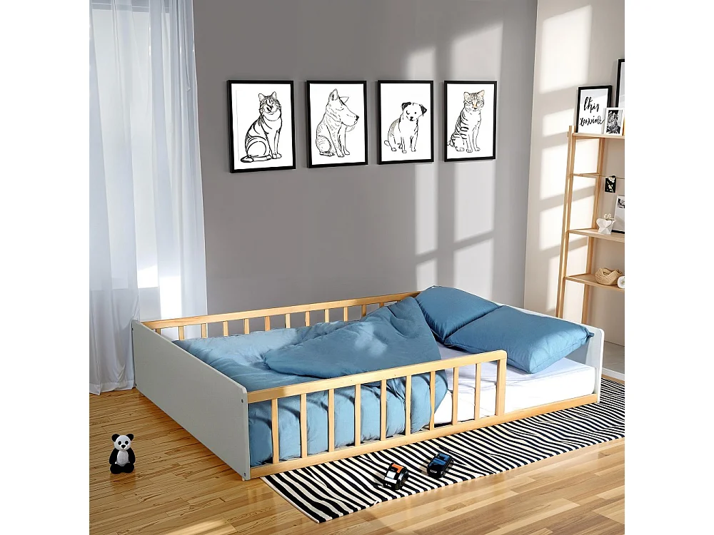 LIT 140x190 PILOU avec sommier / Blanc et naturel