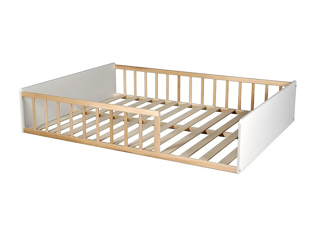 LIT 140x190 PILOU avec sommier / Blanc et naturel