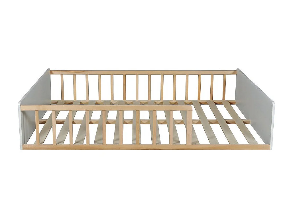 LIT 140x190 PILOU avec sommier / Blanc et naturel