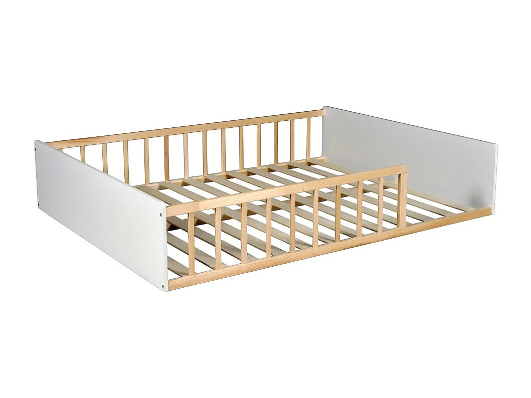 LIT 140x190 PILOU avec sommier / Blanc et naturel