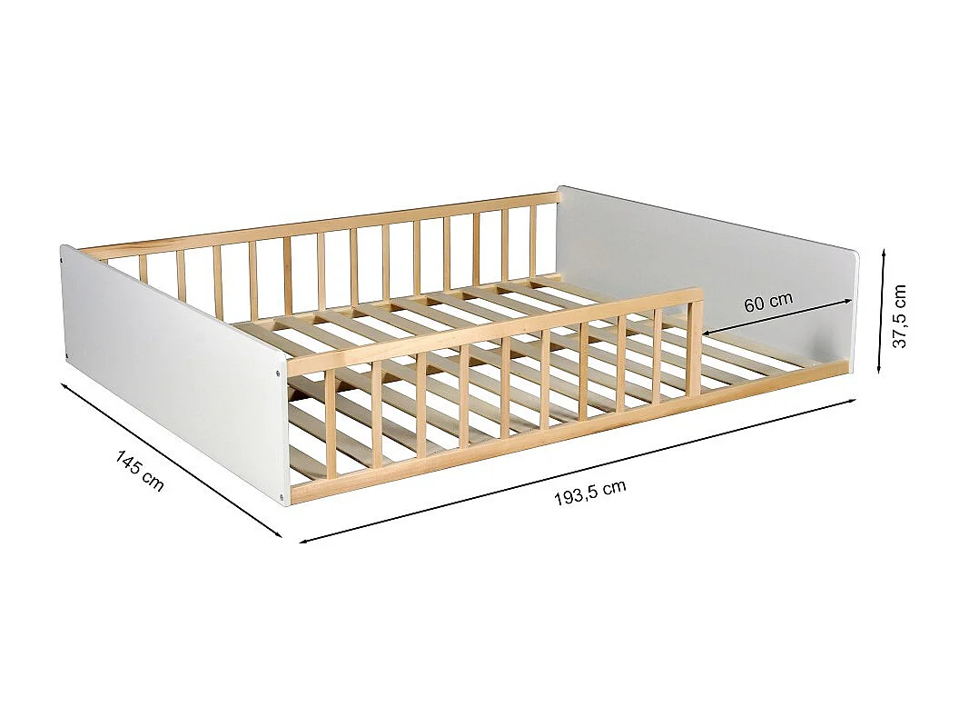 LIT 140x190 PILOU avec sommier / Blanc et naturel