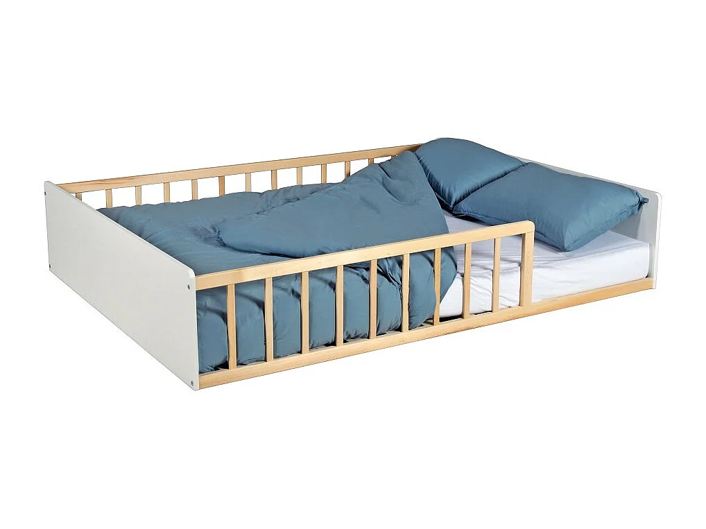 LIT 140x190 PILOU avec sommier / Blanc et naturel