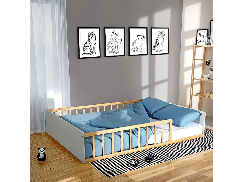 LIT 140x190 PILOU avec sommier / Blanc et naturel