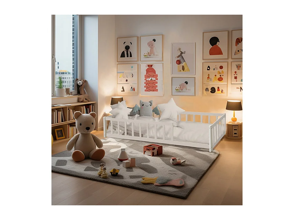 Lit NINO 90x190 avec sommier et matelas / Blanc