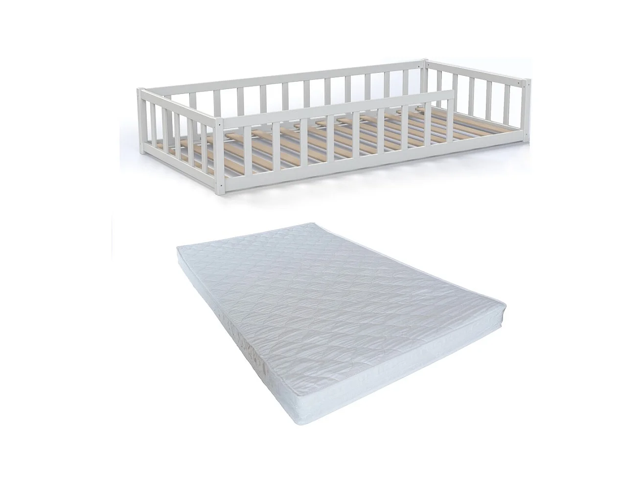 Lit NINO 90x190 avec sommier et matelas / Blanc