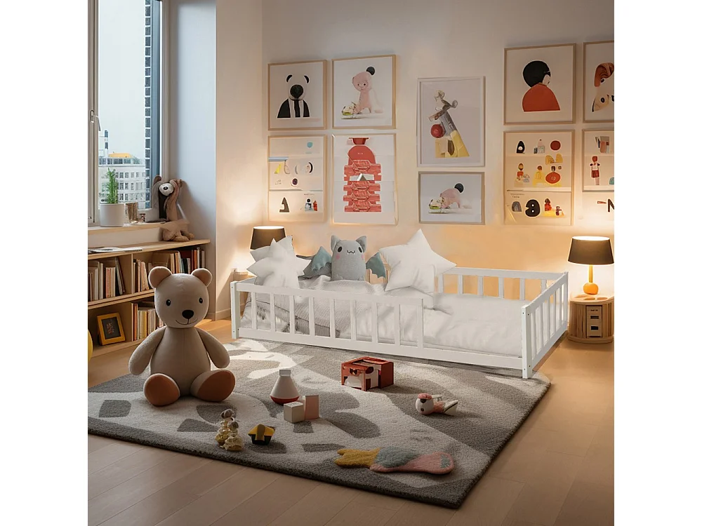 Lit NINO 90x190 avec sommier et matelas / Blanc