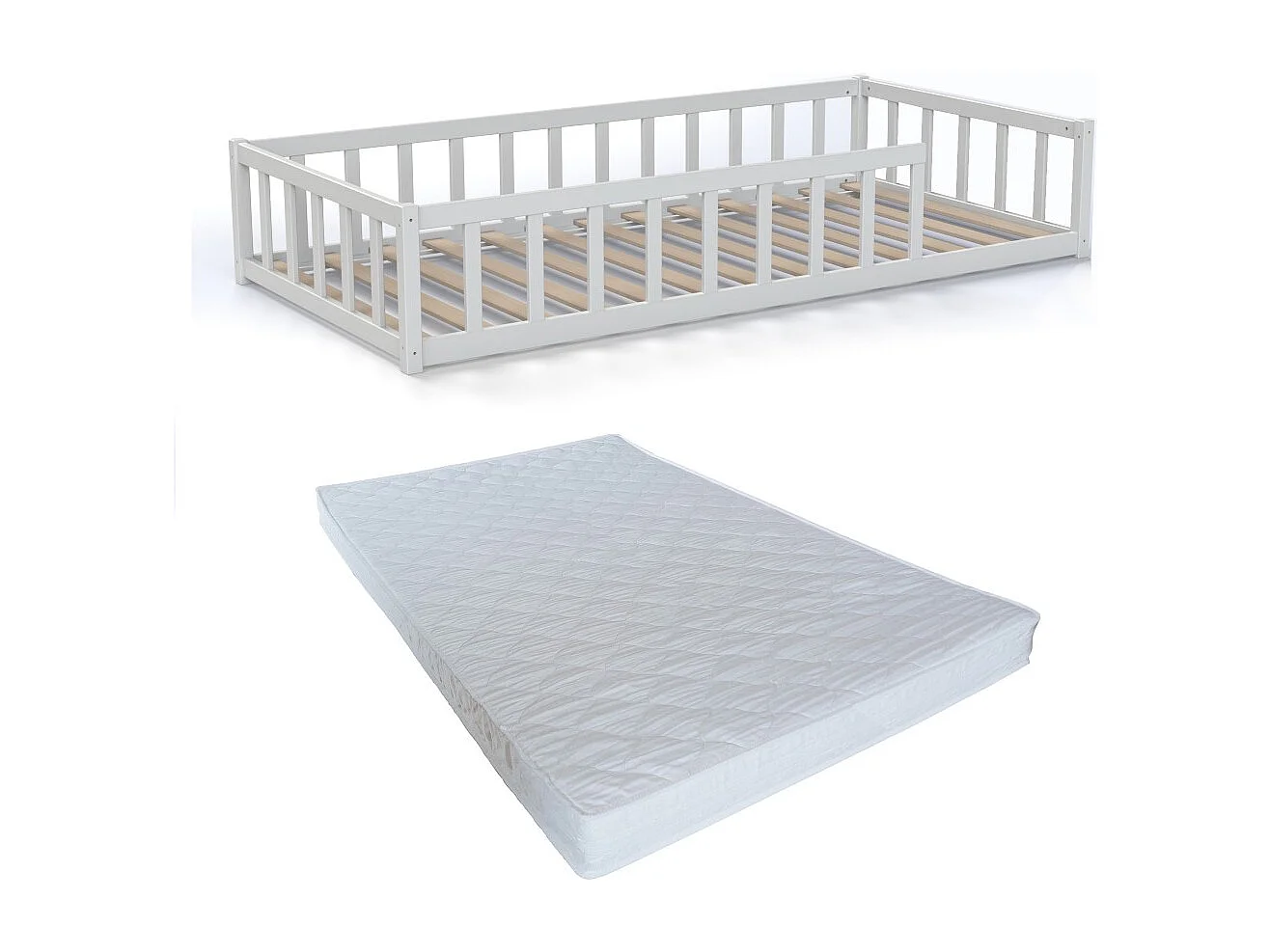 Lit NINO 90x190 avec sommier et matelas / Blanc