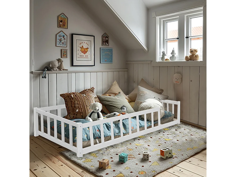 Lit NINO 90x190 avec sommier et matelas / Blanc