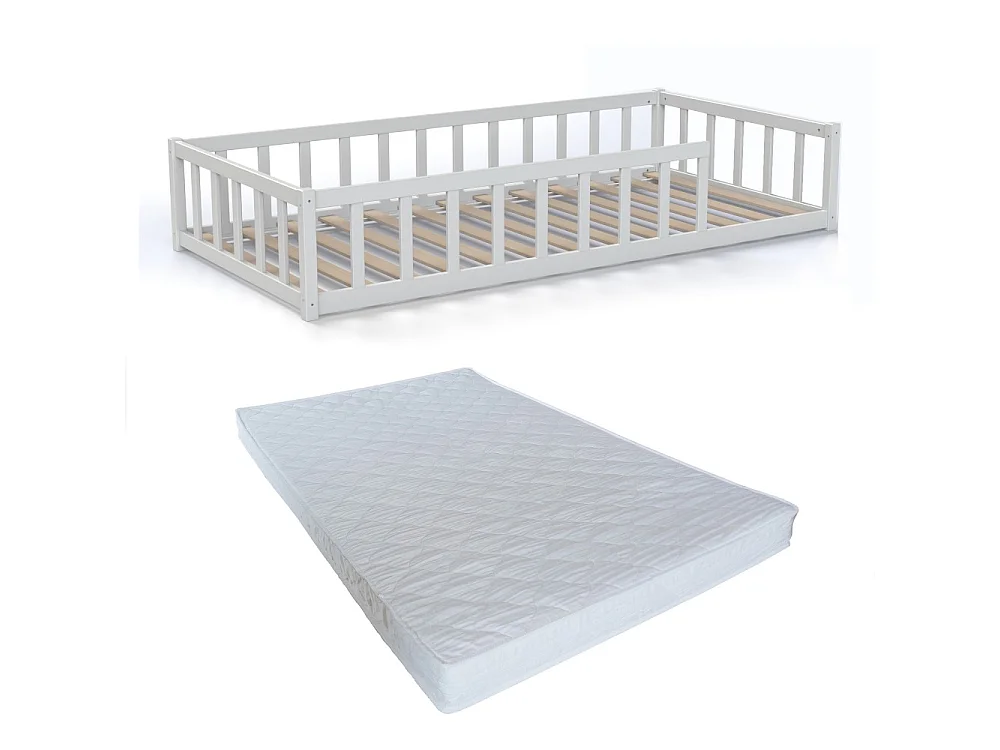 Lit NINO 90x190 avec Matelas et sommier/ Blanc