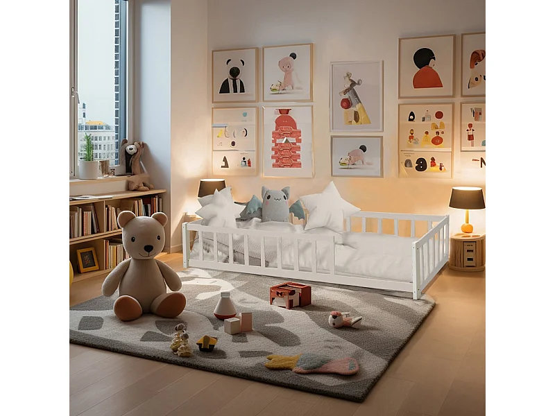 Lit NINO 90x190 avec sommier et matelas / Blanc