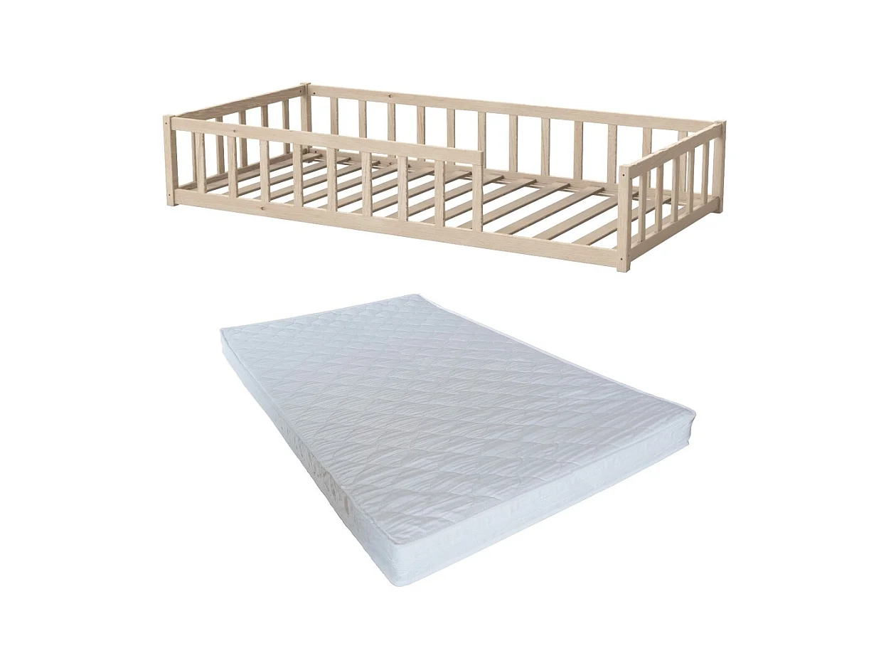 Lit NINO 90x190 avec sommier et matelas / Naturel