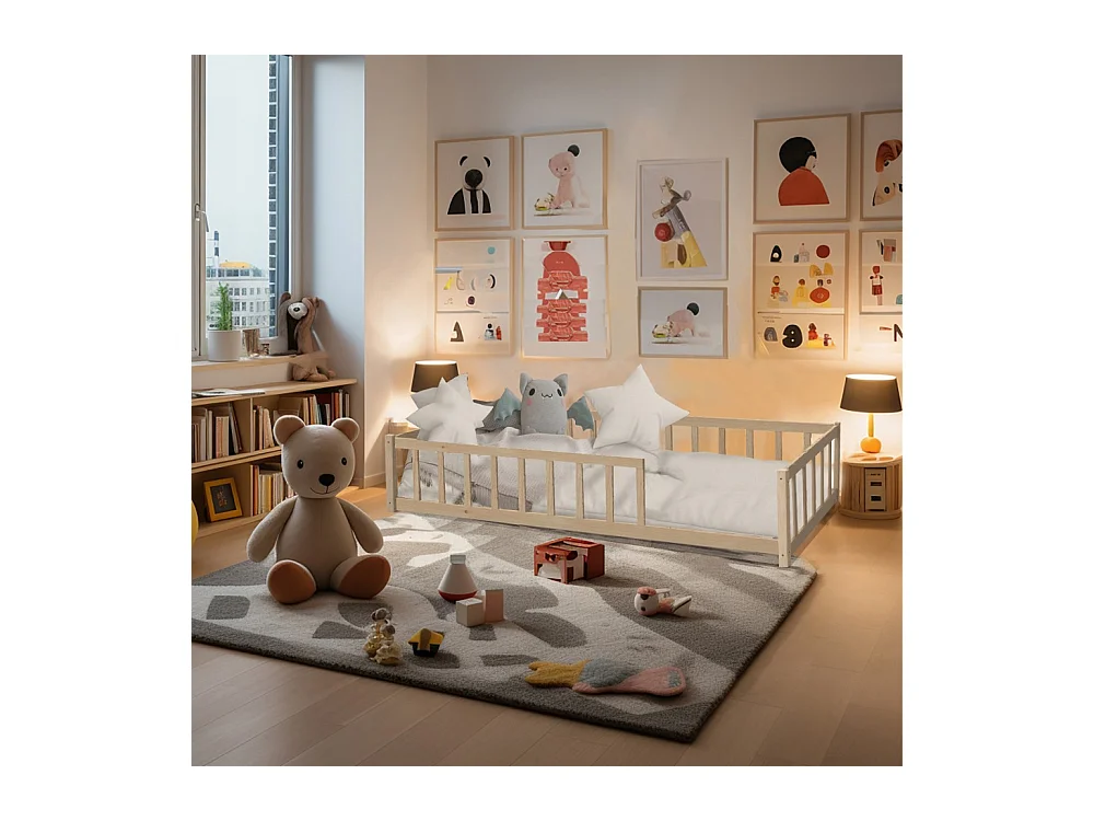 Lit NINO 90x190 avec sommier et matelas / Naturel