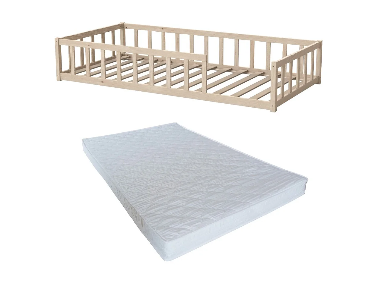 Lit NINO 90x190 avec sommier et matelas / Naturel