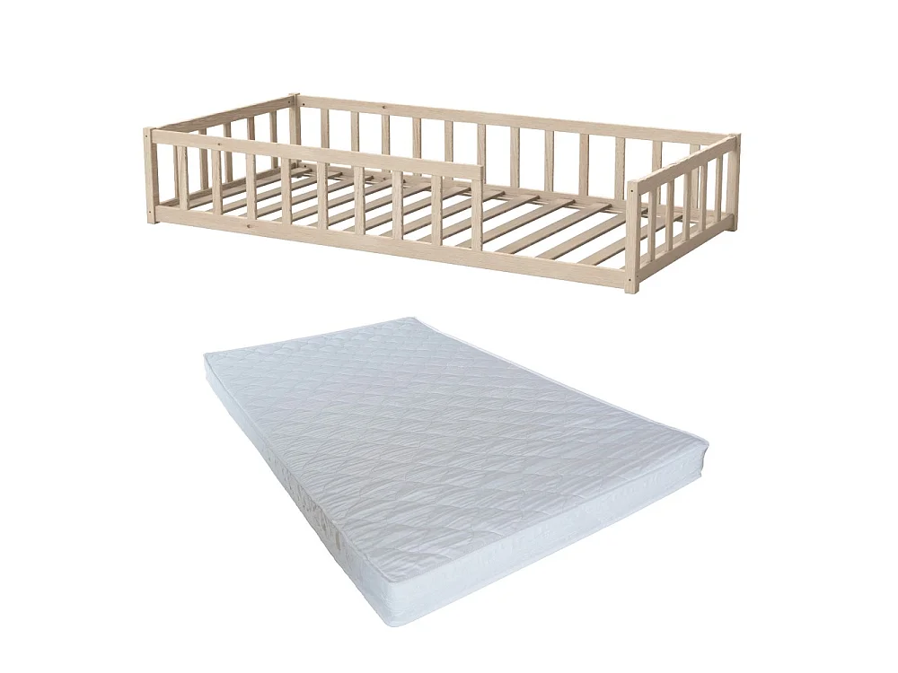 Lit NINO 90x190 avec Matelas et sommier/ Bois clair