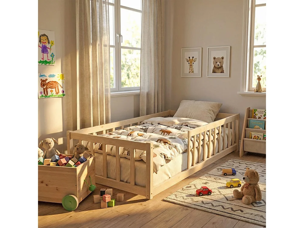Lit NINO 90x190 avec Matelas et sommier/ Bois clair
