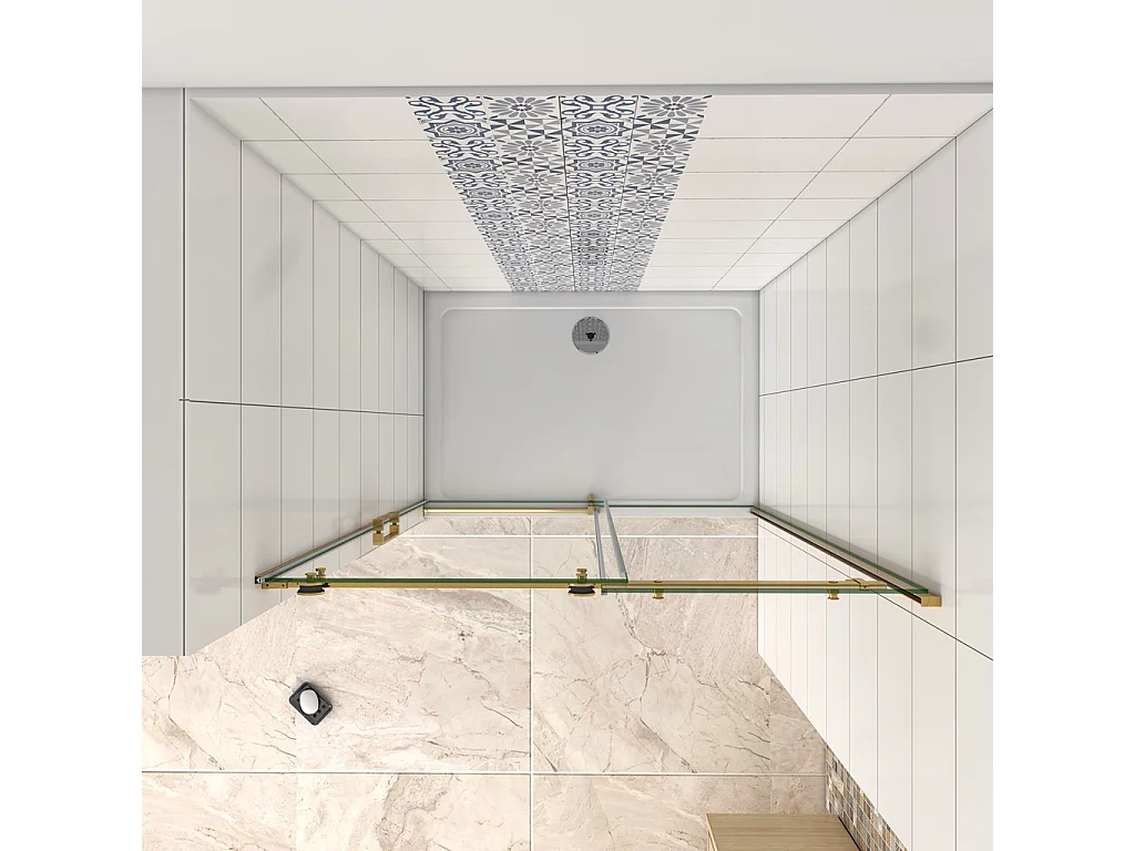 Box Doccia Per Nicchia Porta Scorrevole Ingresso Laterale in Vetro 8mm Temperato Trasparente Anticalcare Telaio Cromato Lucido Finitura Oro 110x195 cm