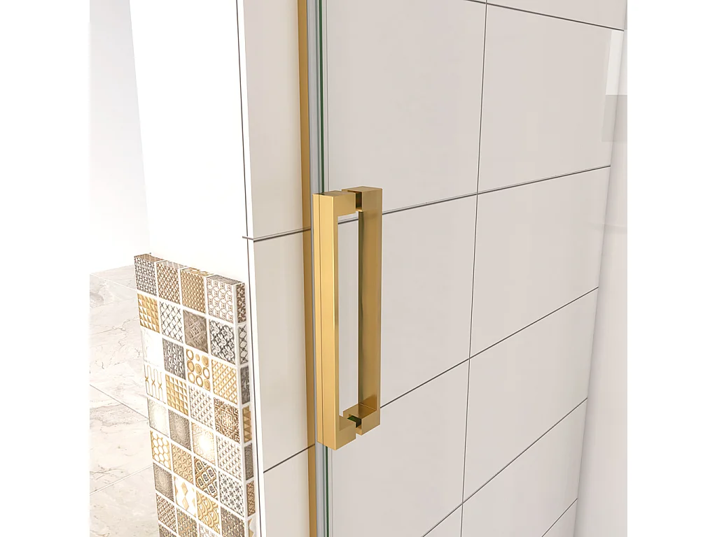 Box Doccia Per Nicchia Porta Scorrevole Ingresso Laterale in Vetro 8mm Temperato Trasparente Anticalcare Telaio Cromato Lucido Finitura Oro 110x195 cm