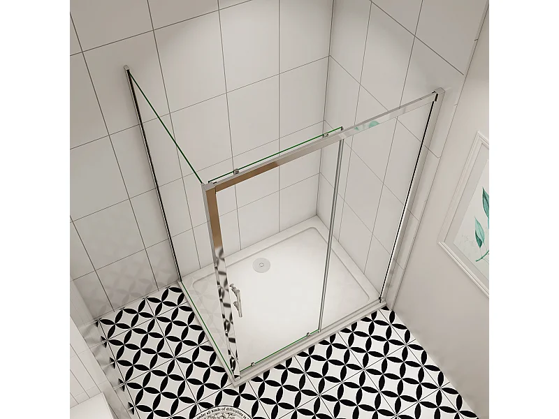 190cm 5mm ESG Sicherheitsglas Schiebetür Duschtür Duschkabine mit Seitenwand