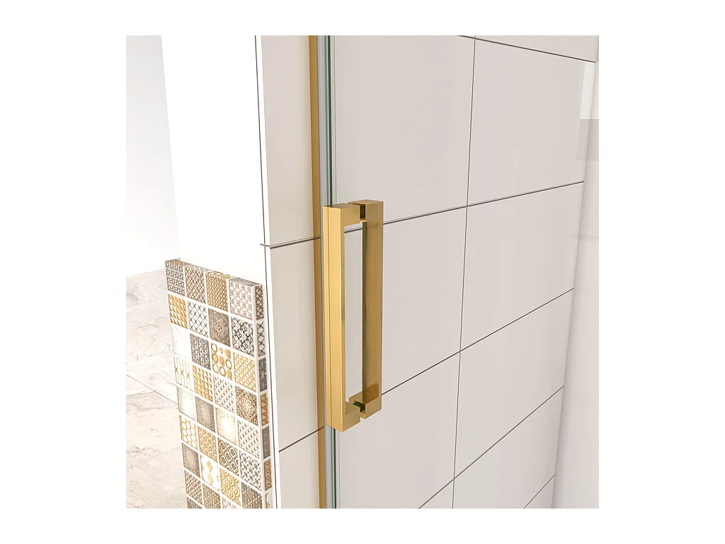 Box Doccia Per Nicchia Porta Scorrevole Ingresso Laterale in Vetro 8mm Temperato Trasparente Anticalcare Telaio Cromato Lucido Finitura Oro 130x195 cm
