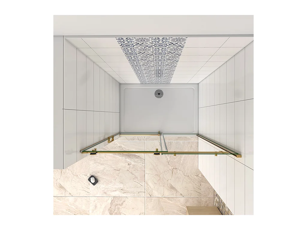 Box Doccia Per Nicchia Porta Scorrevole Ingresso Laterale in Vetro 8mm Temperato Trasparente Anticalcare Telaio Cromato Lucido Finitura Oro 140x195 cm