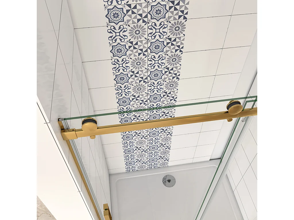 Box Doccia Per Nicchia Porta Scorrevole Ingresso Laterale in Vetro 8mm Temperato Trasparente Anticalcare Telaio Cromato Lucido Finitura Oro 140x195 cm