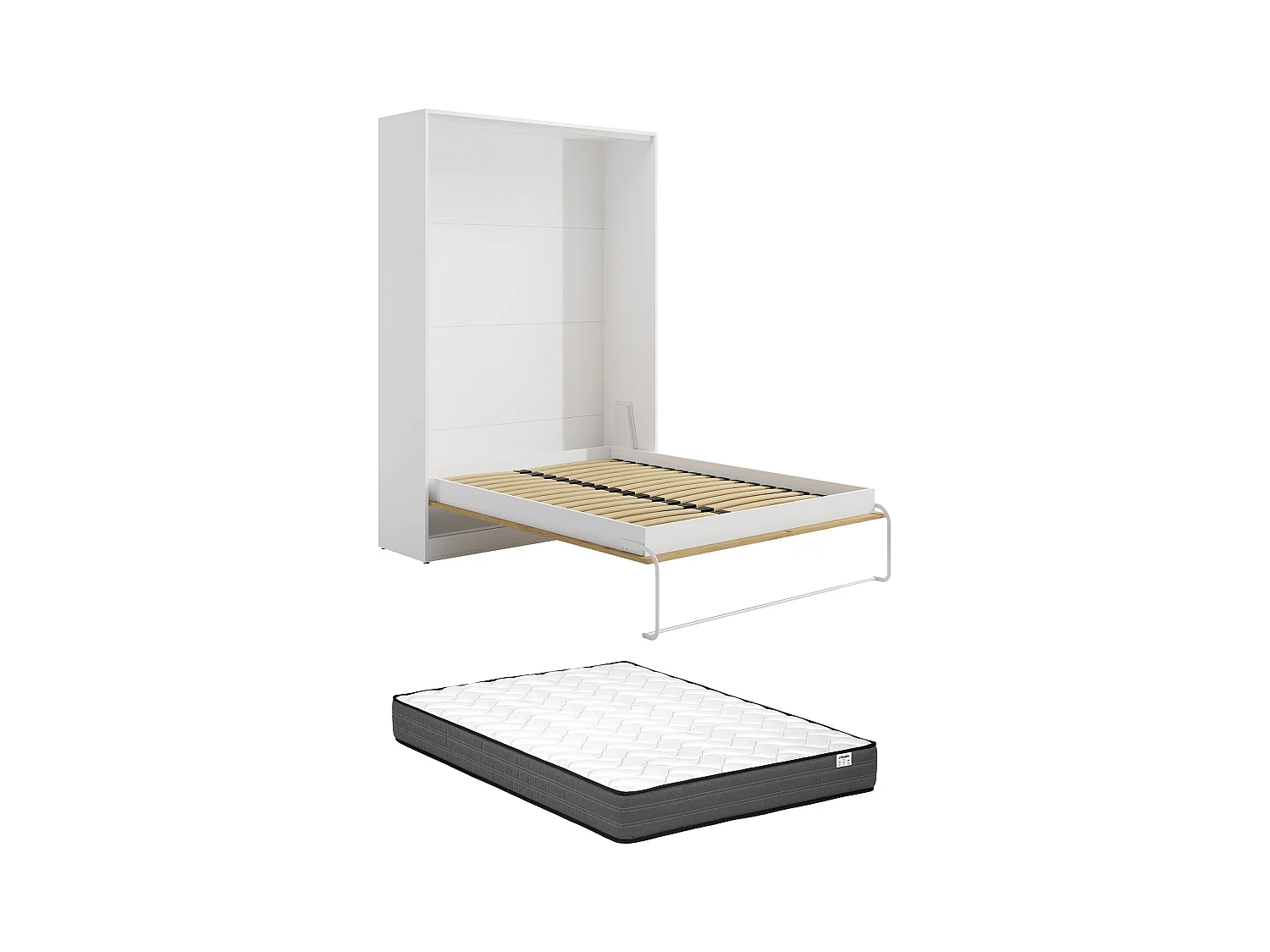 Uttrekkbar seng 140 x 200 cm - Manuell vertikal åpning - Farge: Naturlig og hvit + Madrass - BEGANIO