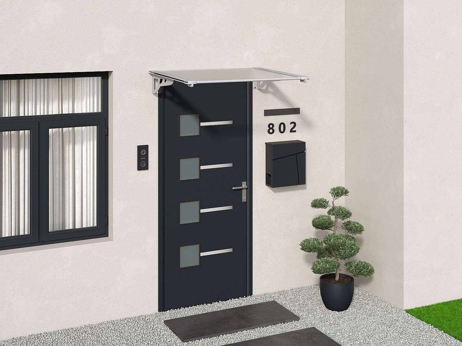 Vente-unique Vordach - Aluminium - 150 X 90 Cm - Geneigt - Silberfarben - Kepler
