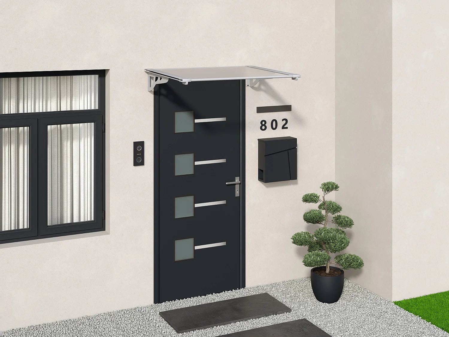 Auvent de porte en aluminium 150 x 90 cm incliné argenté KEPLER