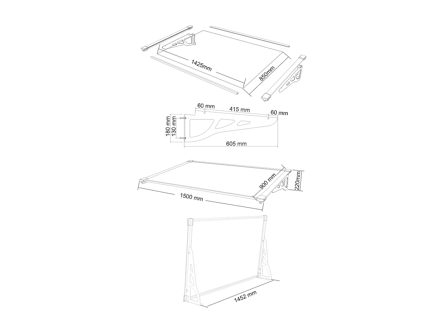 Auvent de porte en aluminium 150 x 90 cm incliné argenté KEPLER