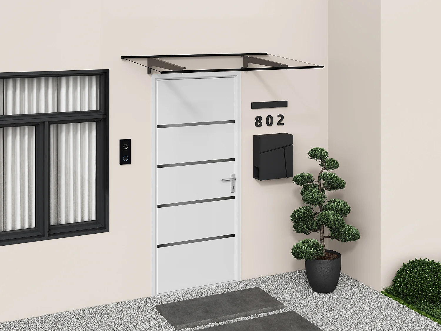 Auvent de porte en aluminium L150 x l90 cm incliné - anthracite - DALEPO