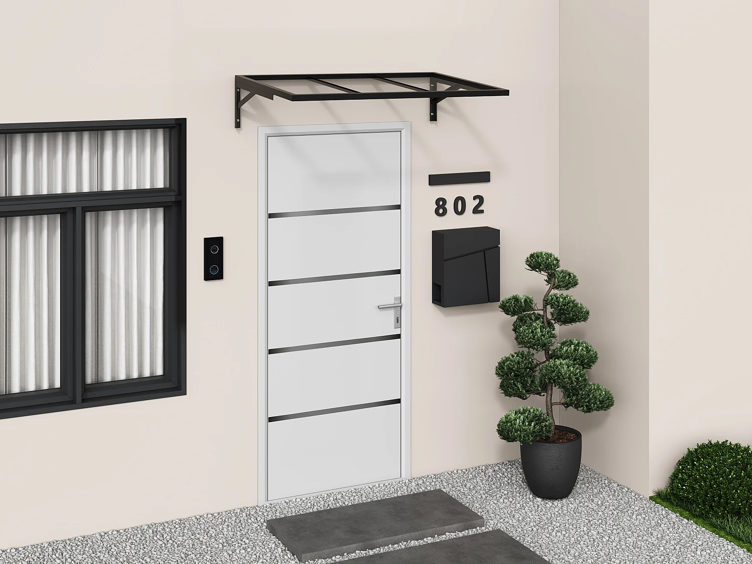 Auvent de porte en aluminium et acier L120 x l80 cm incliné noir - PELARU