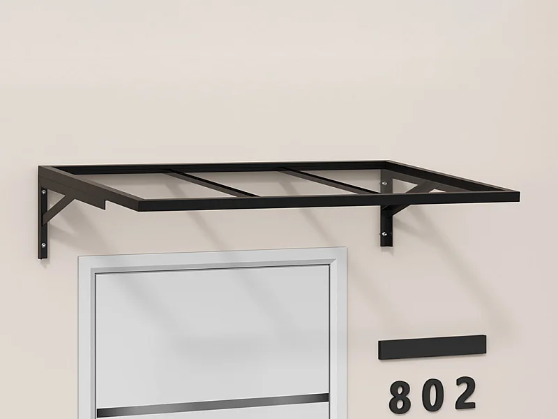 Auvent de porte en aluminium et acier L120 x l80 cm incliné noir - PELARU
