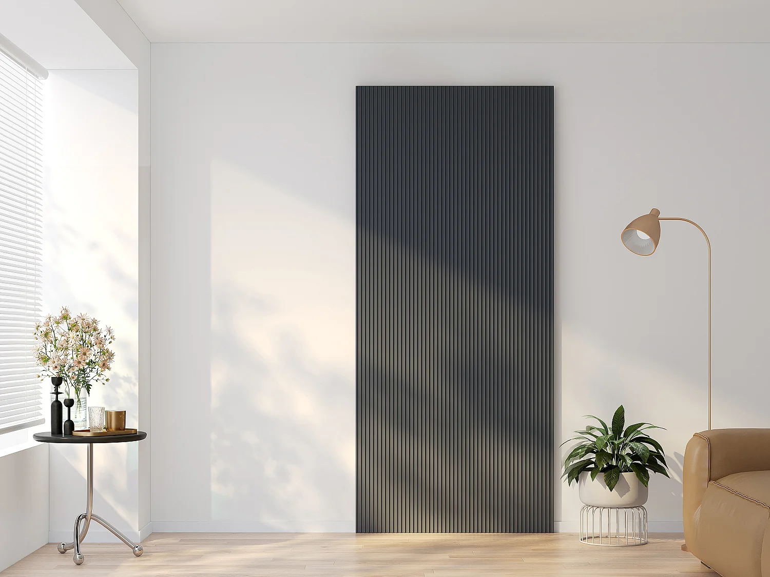 Schiebetür aus Holz und MDF mit unsichtbarer Schiene - Schwarz gestreift - B93 x H210 cm - LORVISA