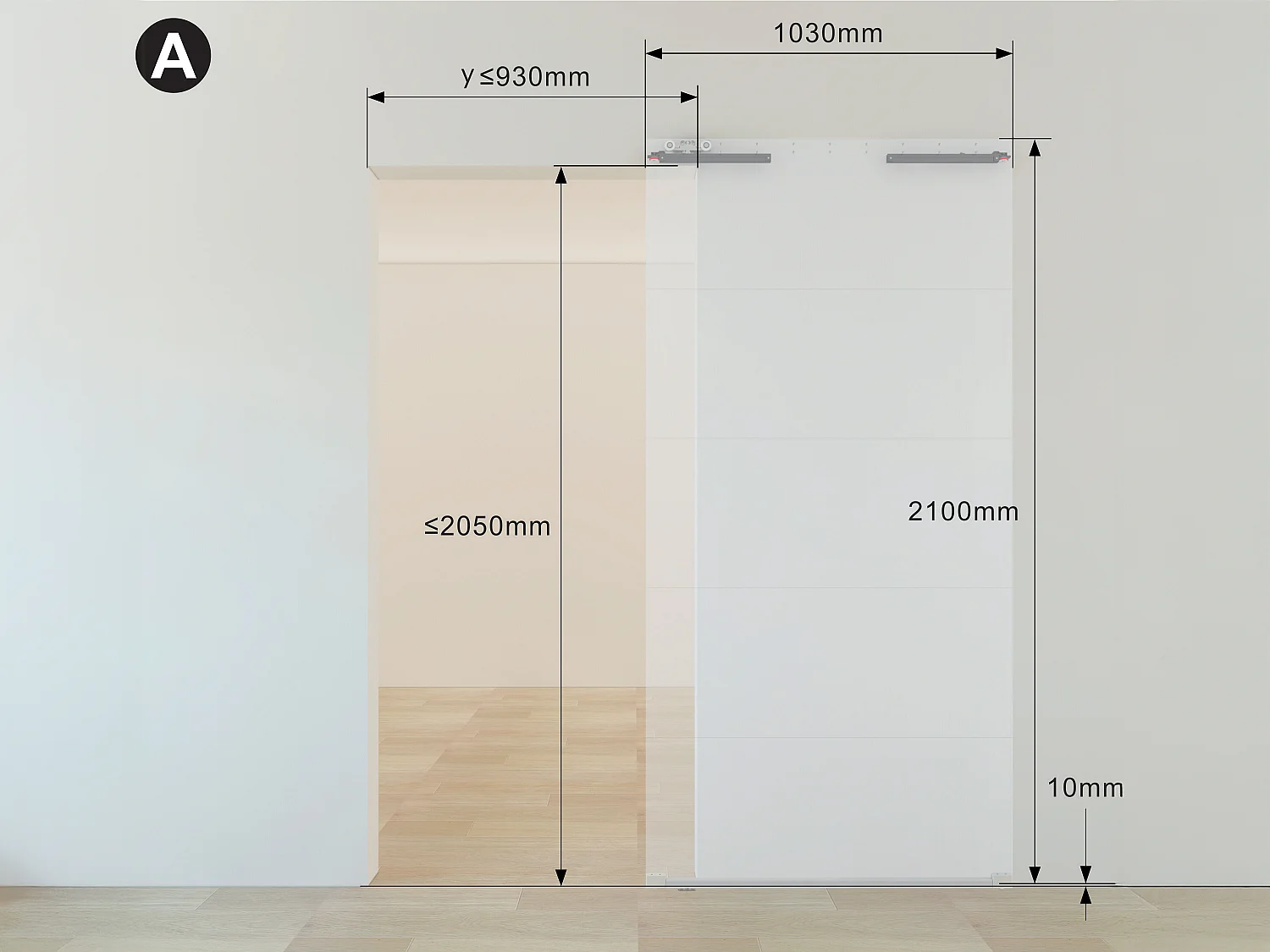 Porte coulissante en bois et MDF avec rail invisible - Blanc - 103 x 210 cm - SOMIRI