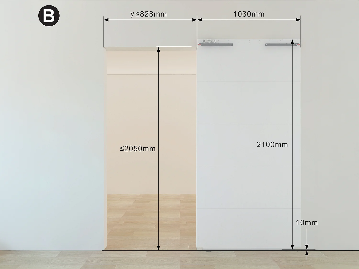 Porte coulissante en bois et MDF avec rail invisible - Blanc - 103 x 210 cm - SOMIRI