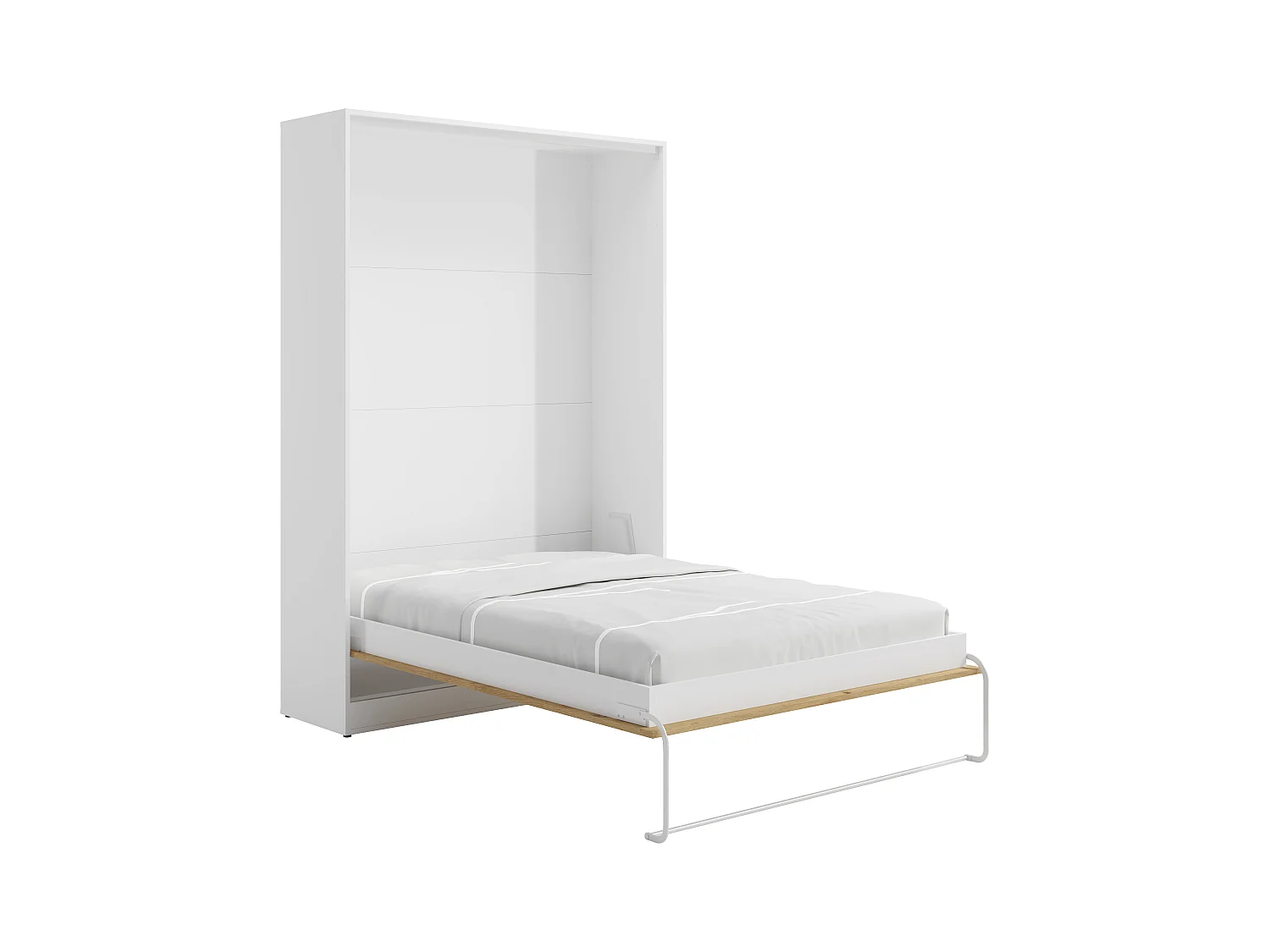 Uttrekkbar seng 160 x 200 cm 160 x 200 cm - Manuell vertikal åpningsmekanisme - Farge: Naturlig og hvit + Madrass - BEGANIO