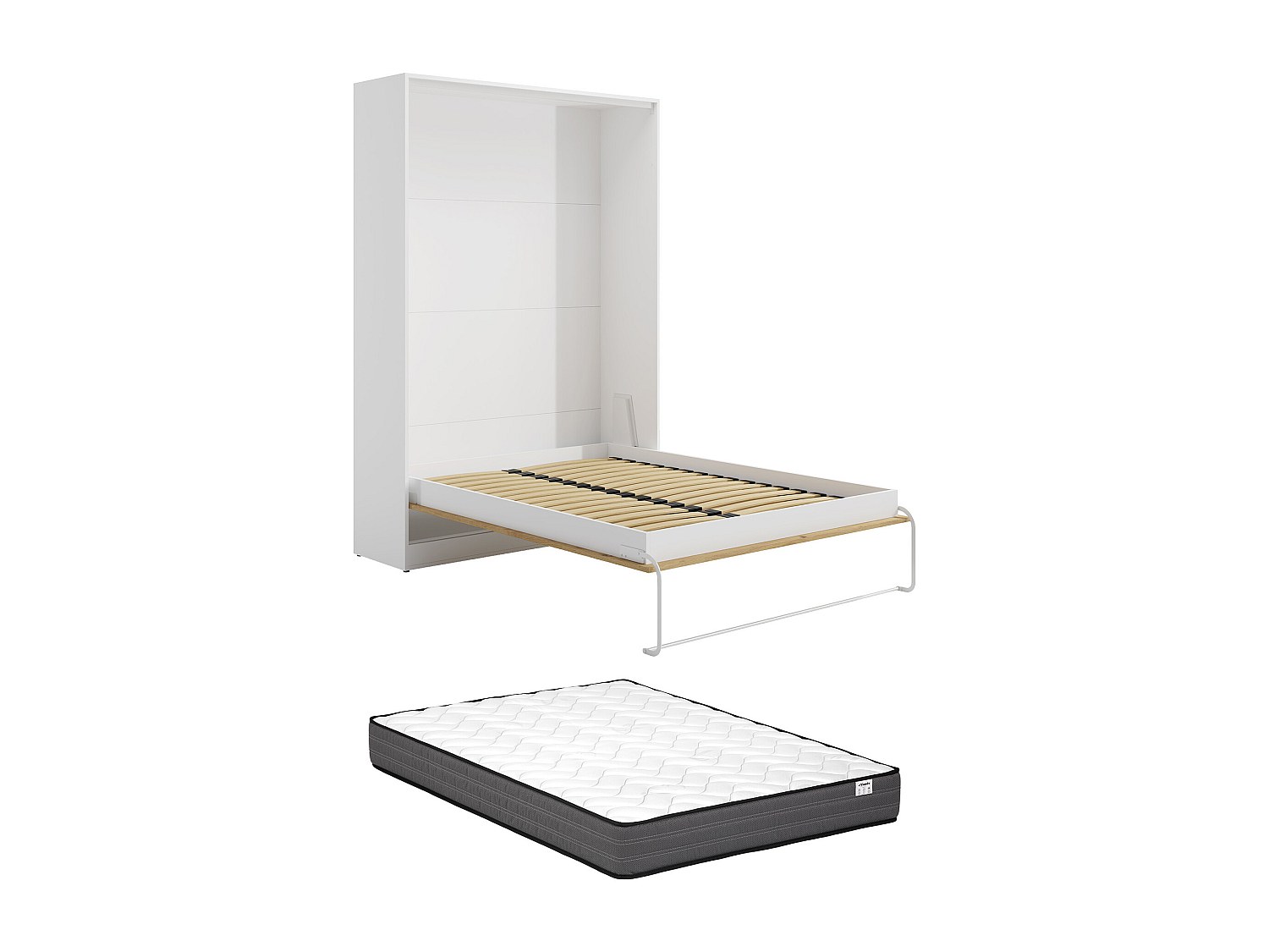 Schrankbett - 160 x 200 cm - Natur & Weiß - Vertikale manuelle Öffnung - Mi günstig online kaufen