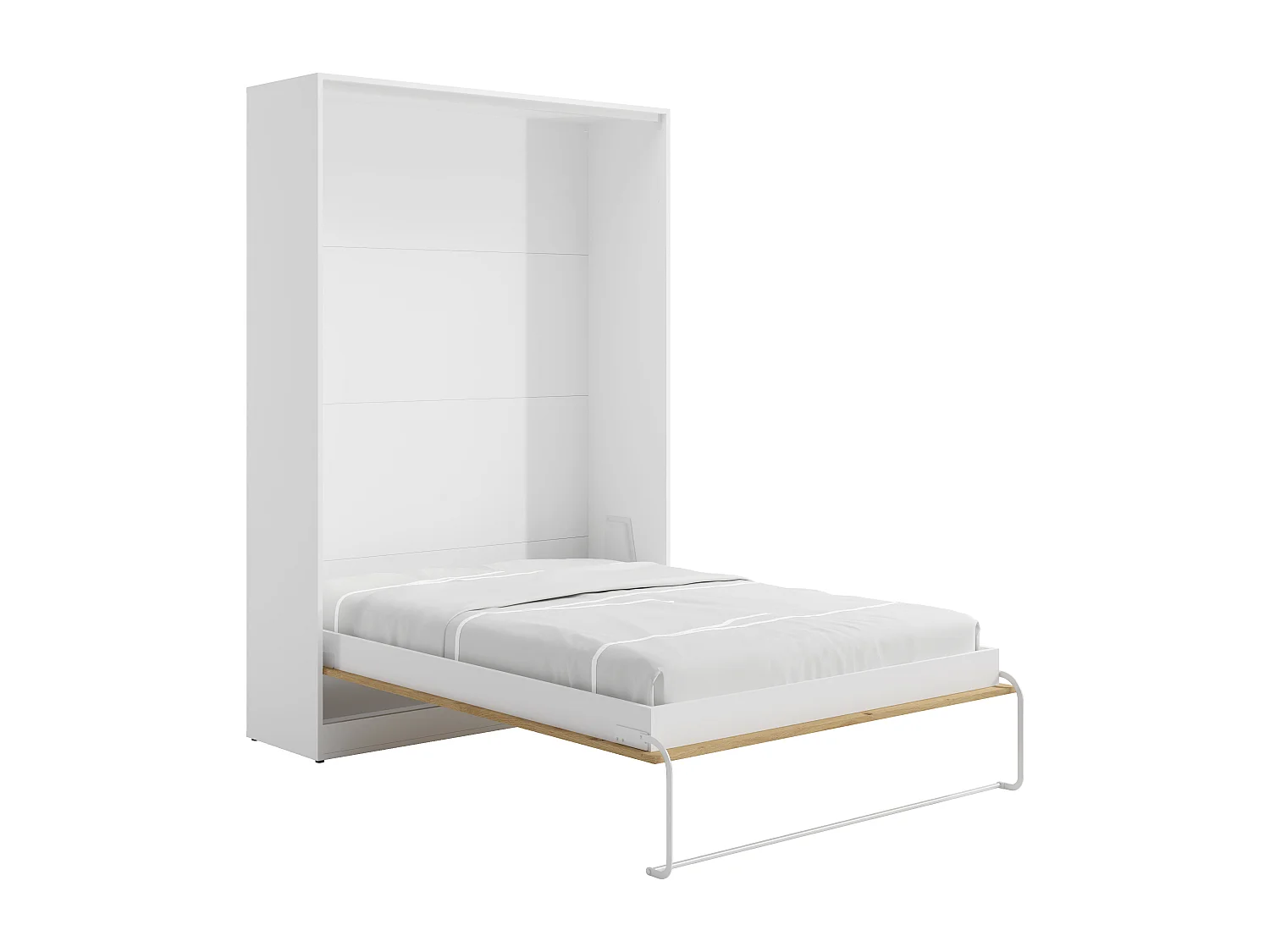 Uttrekkbar seng 160 x 200 cm 160 x 200 cm - Manuell vertikal åpningsmekanisme - Farge: Naturlig og hvit + Madrass - BEGANIO