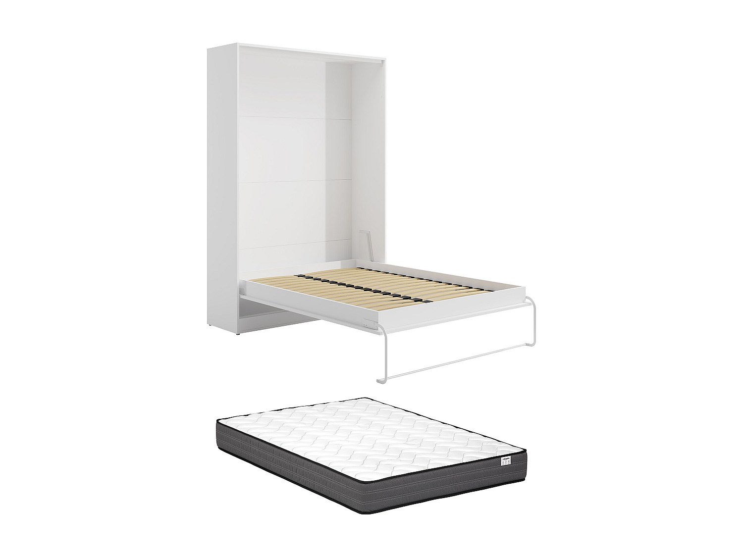 Schrankbett - 160 x 200 cm - Weiß - Vertikale manuelle Öffnung - Mit Matrat günstig online kaufen