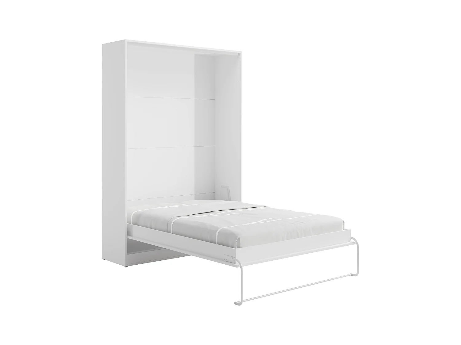 Veggmontert seng 140 x 200 cm - Manuell vertikal åpning - Hvit + Madrass - BEGANIO