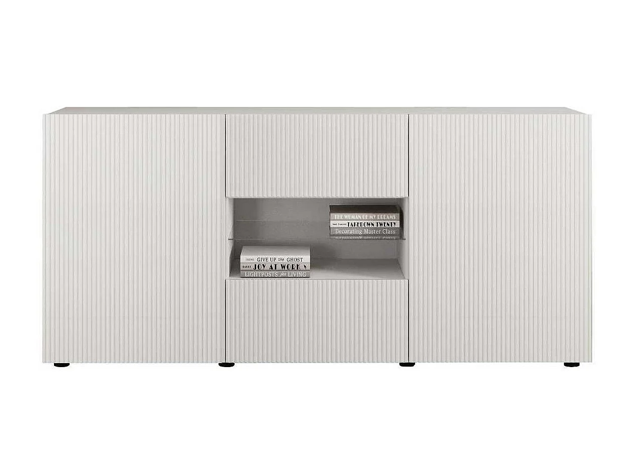 Buffet 2 portes 2 tiroirs blanc façades relief à stries verticales - JANEIRO BLANC