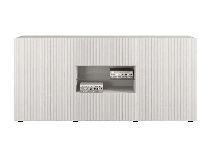 Buffet 2 portes 2 tiroirs blanc façades relief à stries verticales - JANEIRO BLANC