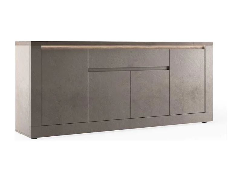 Buffet 4 portes 1 tiroir aspect minéral bronze plateau bois Mercure avec LED - ISALIA BRONZE
