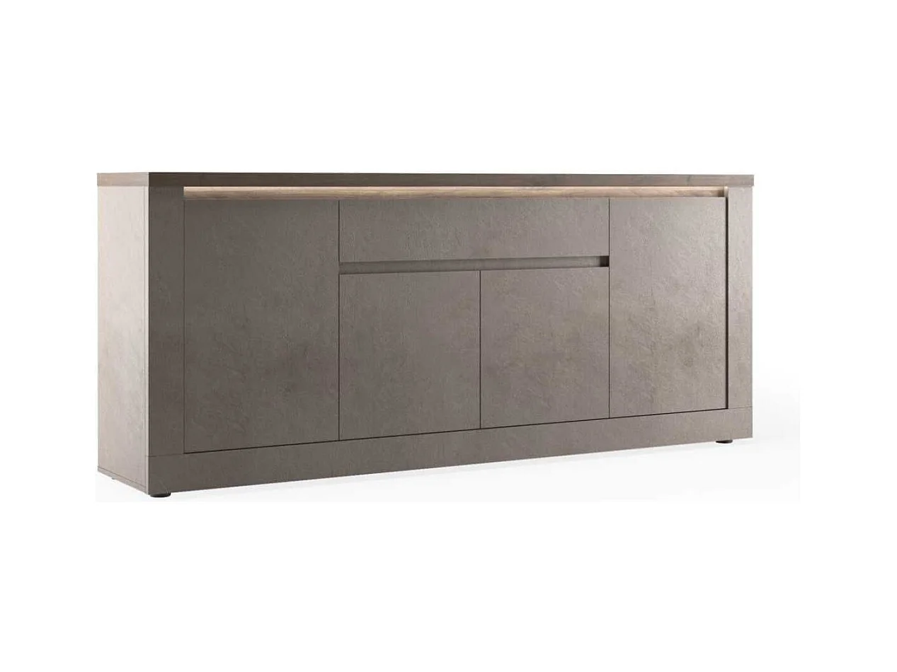 Buffet 4 portes 1 tiroir aspect minéral bronze plateau bois Mercure avec LED - ISALIA BRONZE