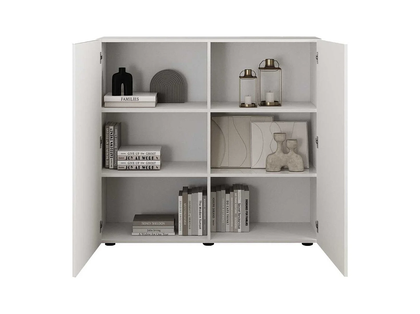 Rangement 2 portes blanc façades relief à stries verticales - JANEIRO BLANC