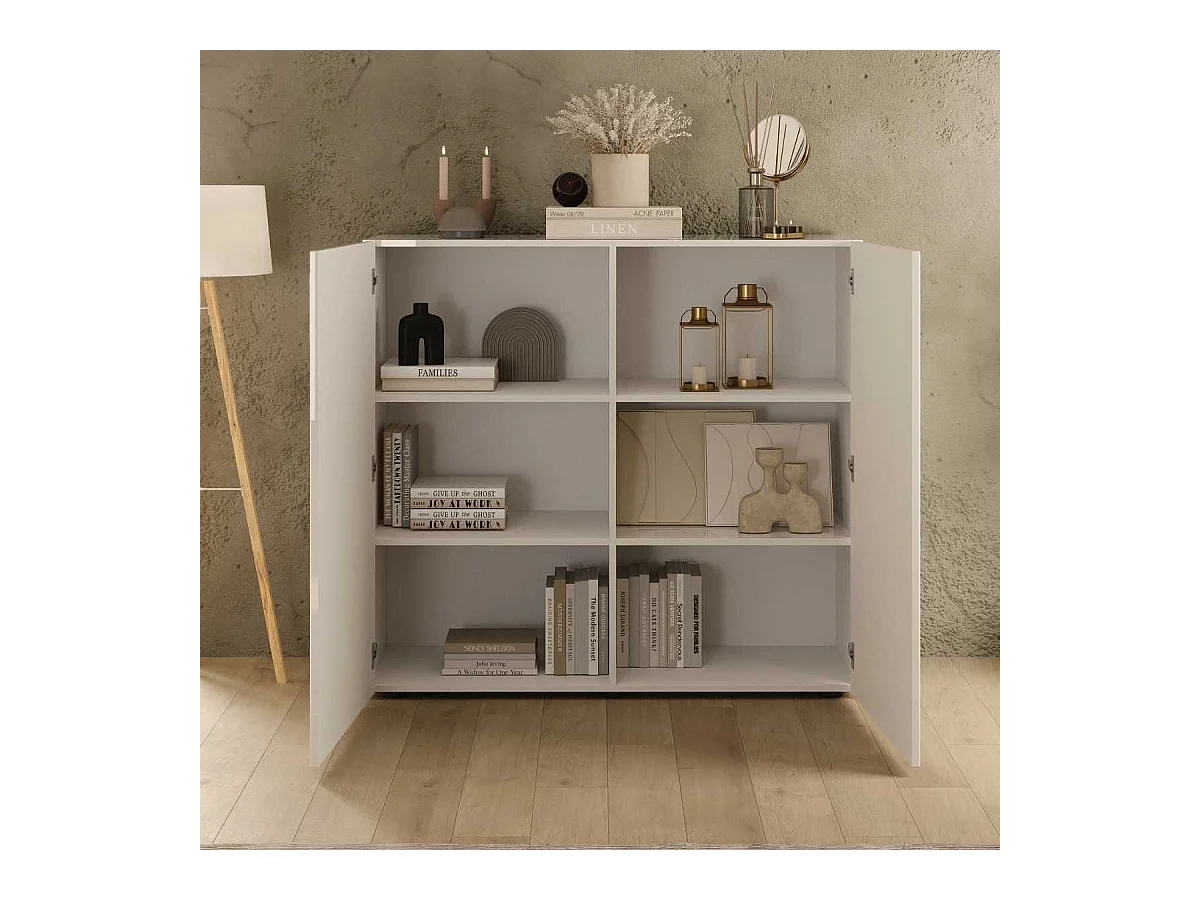 Rangement 2 portes blanc façades relief à stries verticales - JANEIRO BLANC