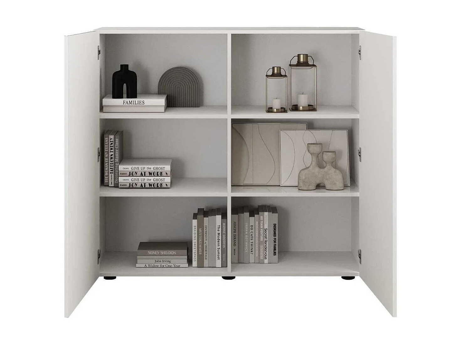 Rangement 2 portes blanc façades relief à stries verticales - JANEIRO BLANC