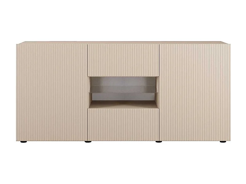 Buffet 2 portes 2 tiroirs beige façades relief à stries verticales - JANEIRO BEIGE