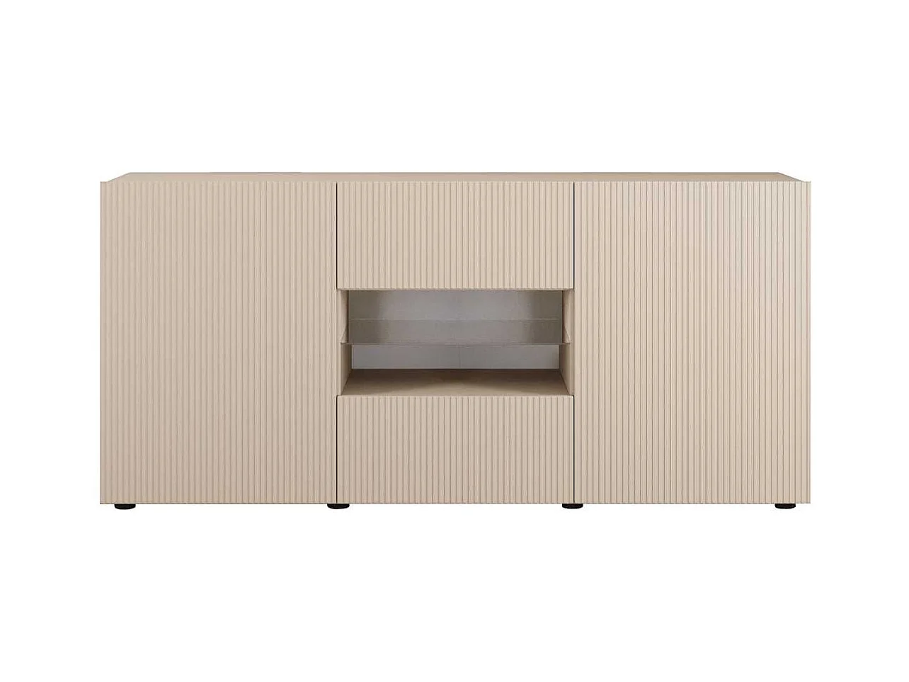 Buffet 2 portes 2 tiroirs beige façades relief à stries verticales - JANEIRO BEIGE