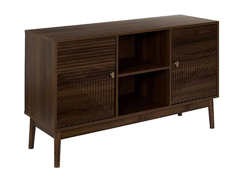 Buffet 2 portes 2 niches en bois et MDF pieds en pin teinté chêne foncé - COLETTE